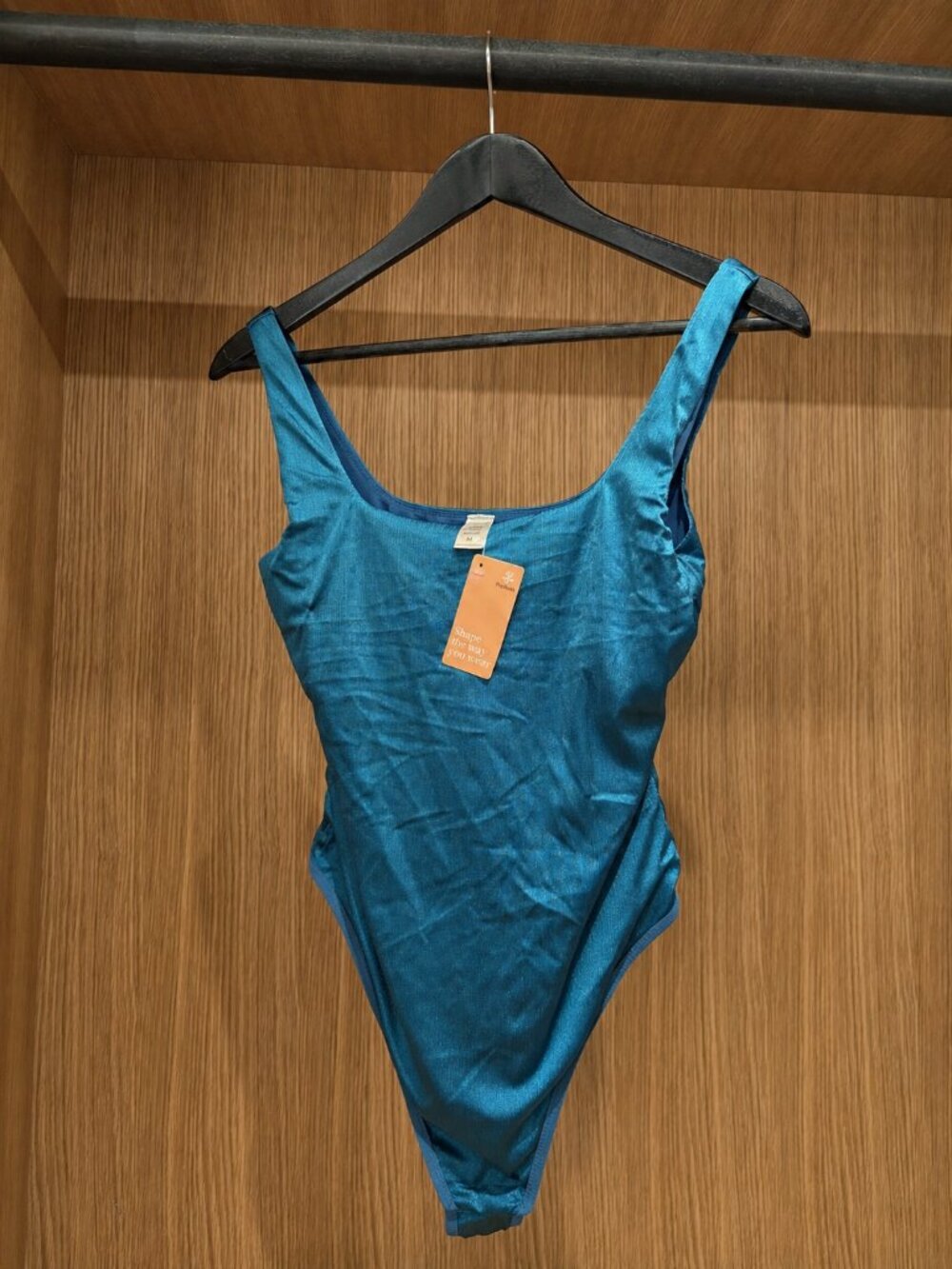Popilush Square Neck Shine Thong Bodysuit